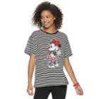 Disney's Mickey Mouse 90th Anniversary Juniors' Minnie Mouse Striped Ringer Tee, Teens, Size: Xl, Grey (charcoal)