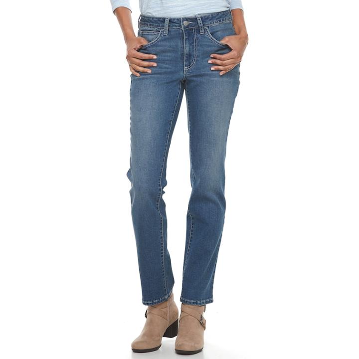 Women's Croft & Barrow&reg; Straight-fit 5-pocket Jeans, Size: 8 T/l, Blue