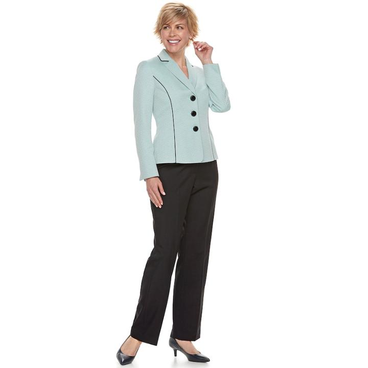 Women's Le Suit Textured Jacket & Pant Suit, Size: 10, Light Blue