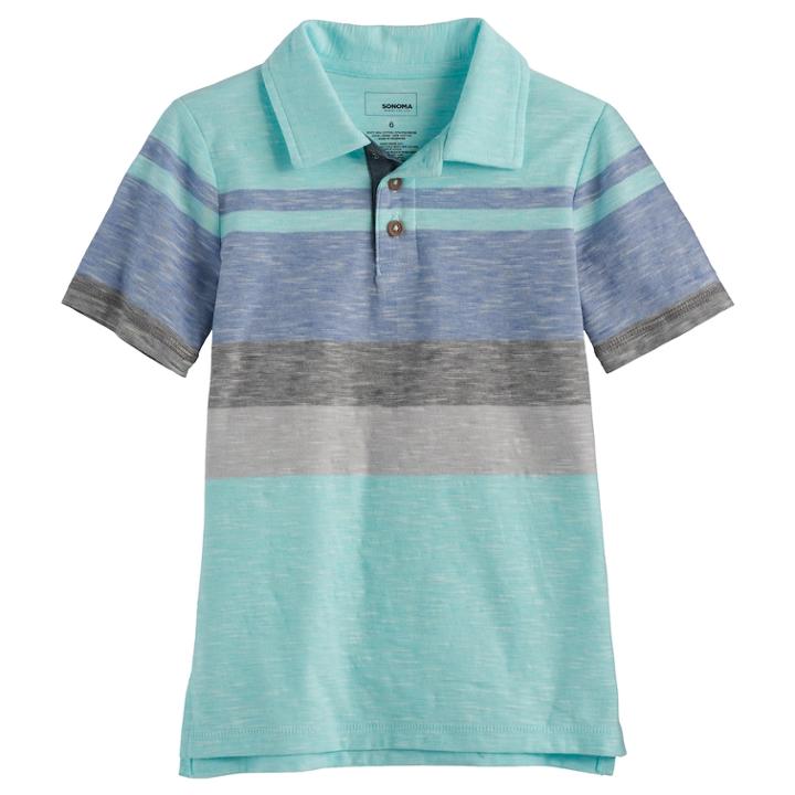 Boys 4-7x Sonoma Goods For Life&trade; Striped Slubbed Polo, Size: 7x, Med Blue