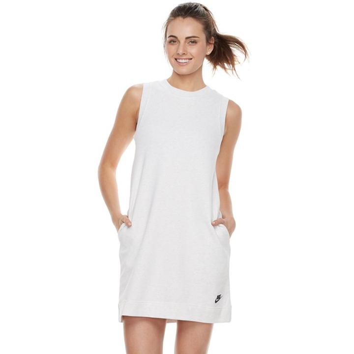 Women's Nike Sportswear Ribbed Trim Sweatshirt Dress, Size: Large, Light Grey