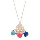 Mudd&reg; Long Pom Pom Floral Medallion Necklace, Women's, Multicolor