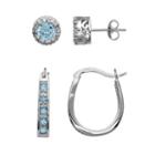 Sterling Silver Blue Topaz And Diamond Accent U-hoop And Stud Earring Set, Women's