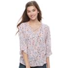 Juniors' Pink Republic Print Cross Front Top, Teens, Size: Small, Lt Beige