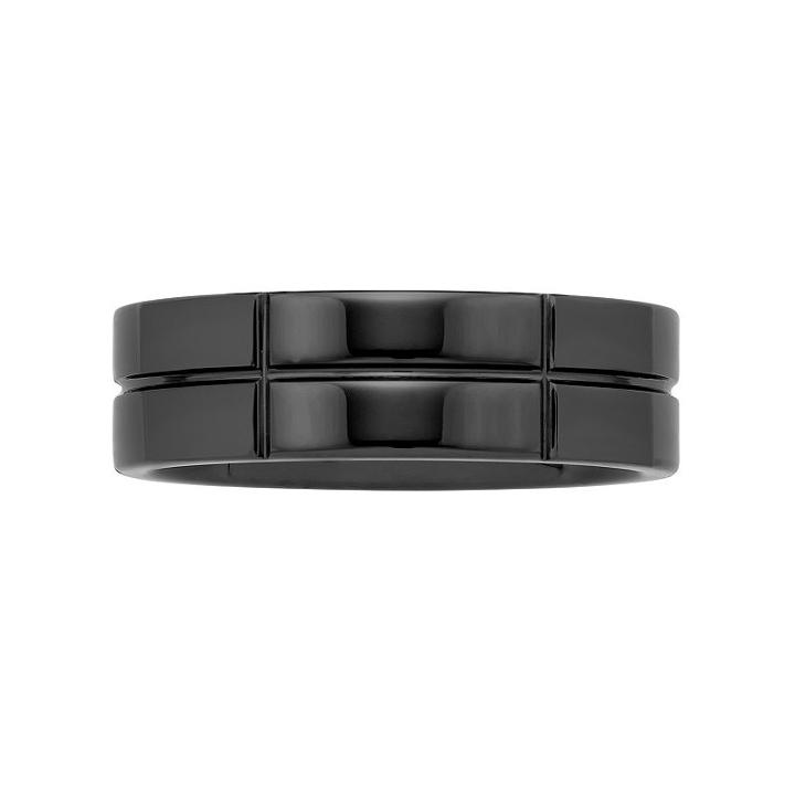 Men's Black Ceramic Grid Wedding Band, Size: 10