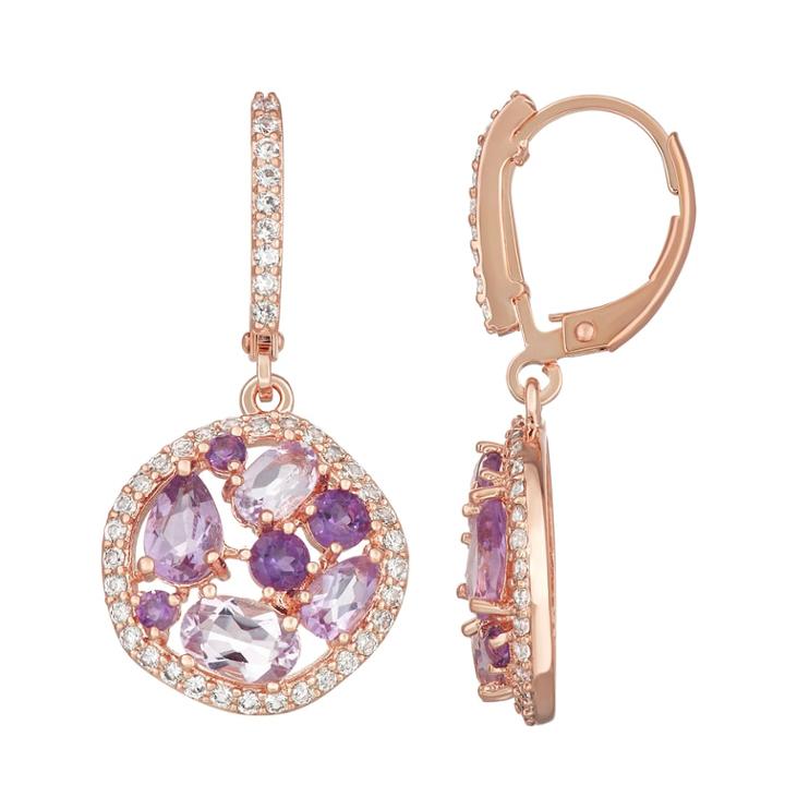 14k Rose Gold Over Silver Amethyst & Lab-created White Sapphire Drop Earrings, Women's, Purple