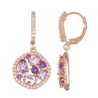 14k Rose Gold Over Silver Amethyst & Lab-created White Sapphire Drop Earrings, Women's, Purple