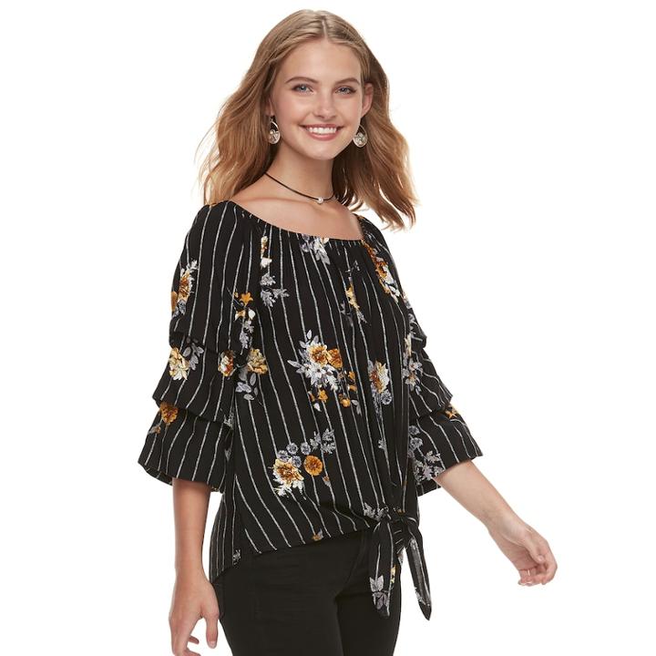 Juniors' Crave Fame Floral Off-the-shoulder Peasant Top, Teens, Size: Xl, Yellow