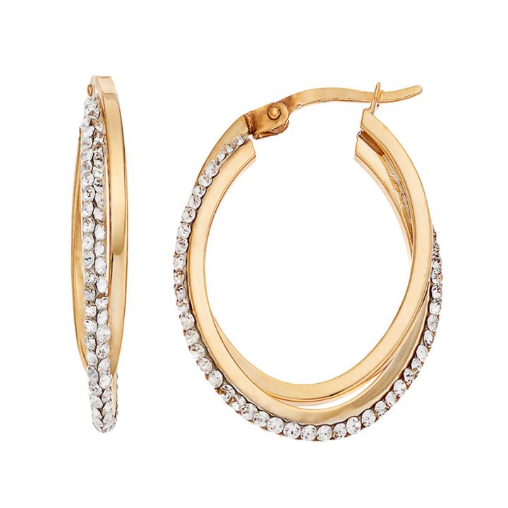 Chrystina Silver Plated Crystal Twist Oval Hoop Earrings, Women's, White
