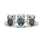 Sterling Silver 1/4-ct. T.w. Green, Blue And Black Diamond Owl Ring, Women's, Size: 7, Multicolor