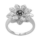 Sterling Silver 1/4-ct. T.w. Black And White Diamond Flower Ring, Women's, Size: 7