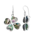 Sterling Silver Abalone Heart Four Leaf Clover Drop Earrings, Women's, Green