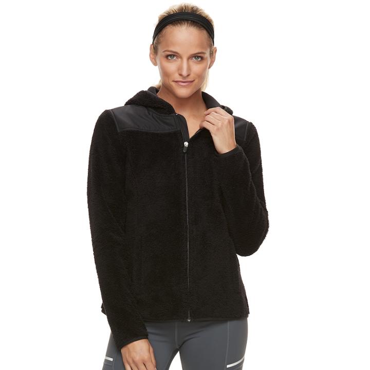 Women's Fila Sport&reg; Woven Detail Fleece Zip-up Hoodie, Size: Medium, Black