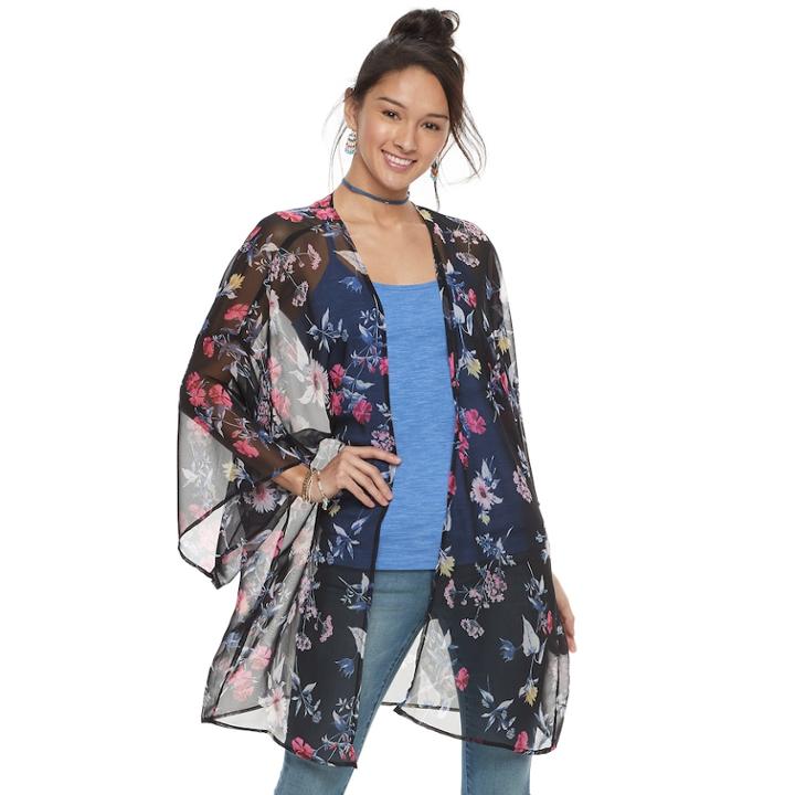 Mudd&reg; Floral Print Kimono, Women's, Black