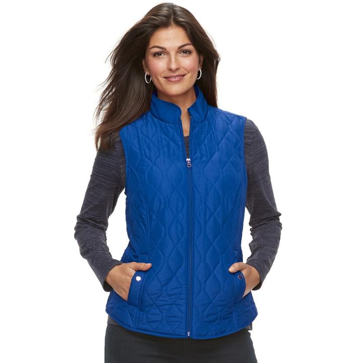 Women's Croft & Barrow&reg; Classic Quilted Vest, Size: Medium, Med Blue