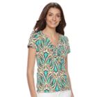 Women's Caribbean Joe Printed V-neck Tee, Size: Xl, Med Brown