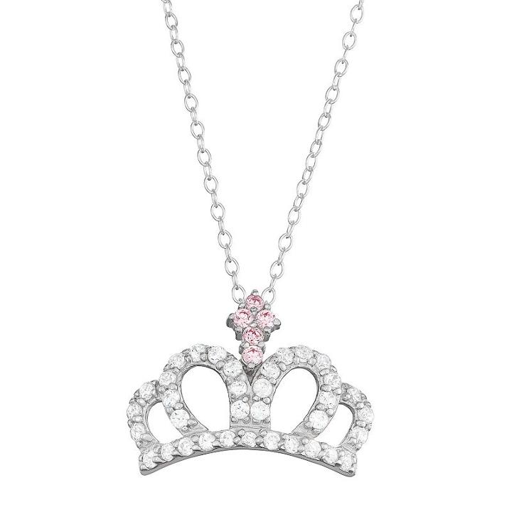 Journee Collection Sterling Silver Cubic Zirconia Crown Pendant, Women's, Size: 18, Multicolor