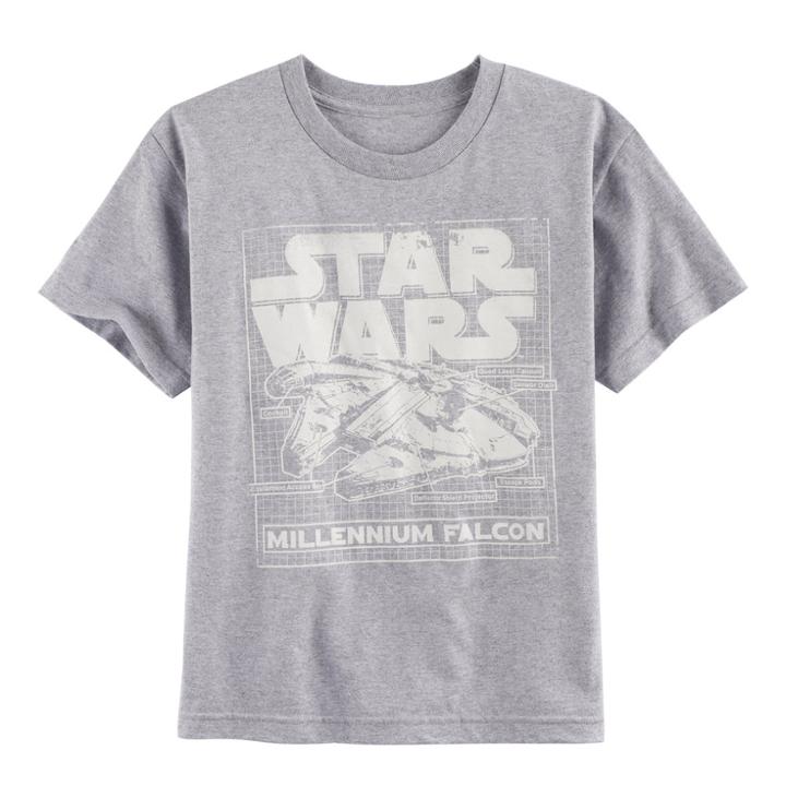 Boys 8-20 Star Wars: Episode Viii The Last Jedi Millennium Falcon Schematic Tee, Size: Small, Light Grey