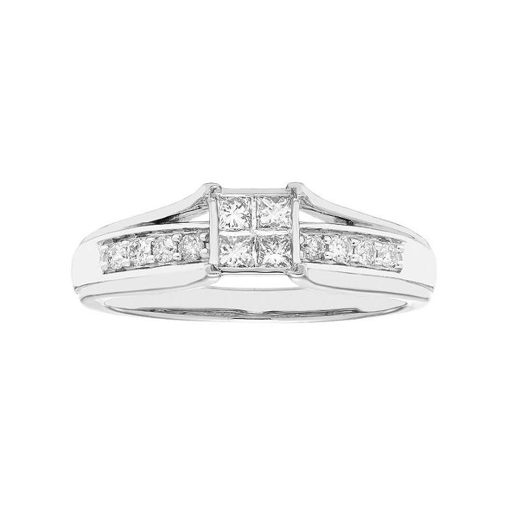 10k Gold 1/3 Carat T.w. Diamond Square Engagement Ring, Women's, Size: 8, White