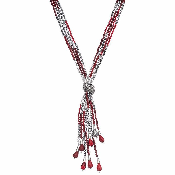 Red Knotted Multi Strand Lariat Necklace, Women's