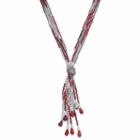 Red Knotted Multi Strand Lariat Necklace, Women's