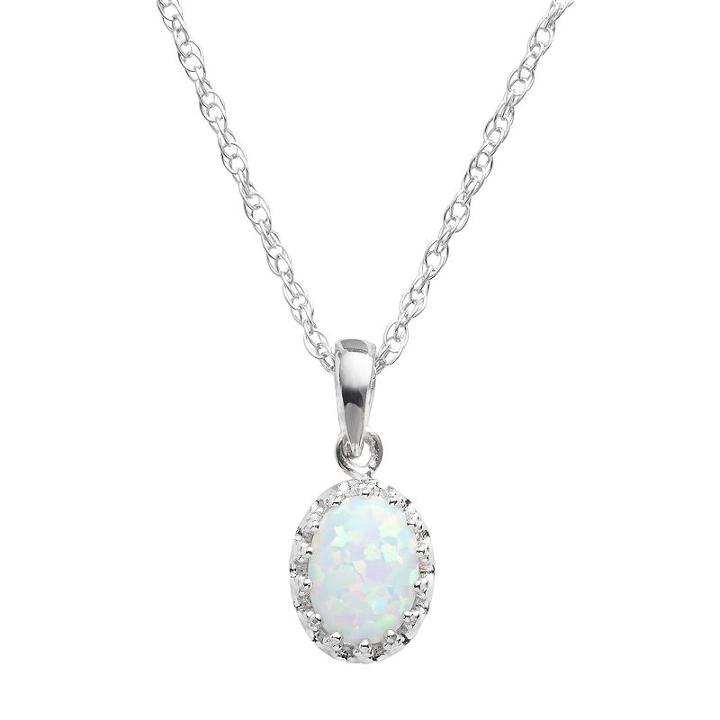 Tiara Sterling Silver Lab-created Opal Oval Pendant, Women's, Size: 18, White