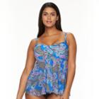 Plus Size Croft & Barrow&reg; Tummy Slimmer Mesh Flyaway Bandeaukini Top, Women's, Size: 16 W, Med Blue