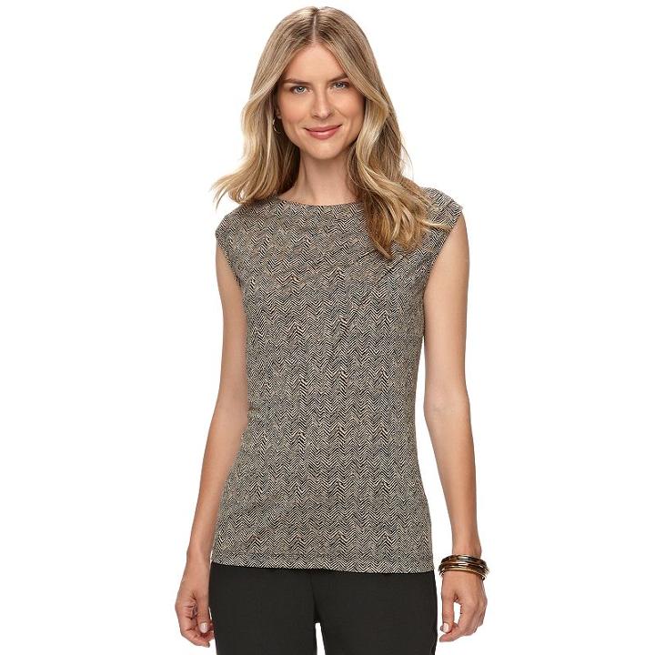 Women's Chaps Asymmetrical Pleated Top, Size: Xl, Black