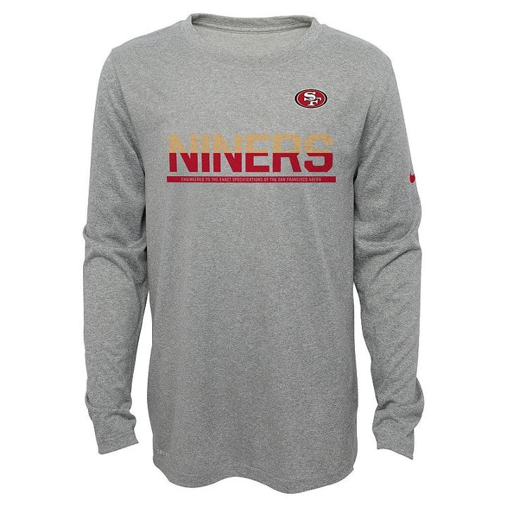 Boys 8-20 Nike San Francisco 49ers Practice Dri-fit Long-sleeve Tee, Boy's, Size: L(14/16), Dark Grey