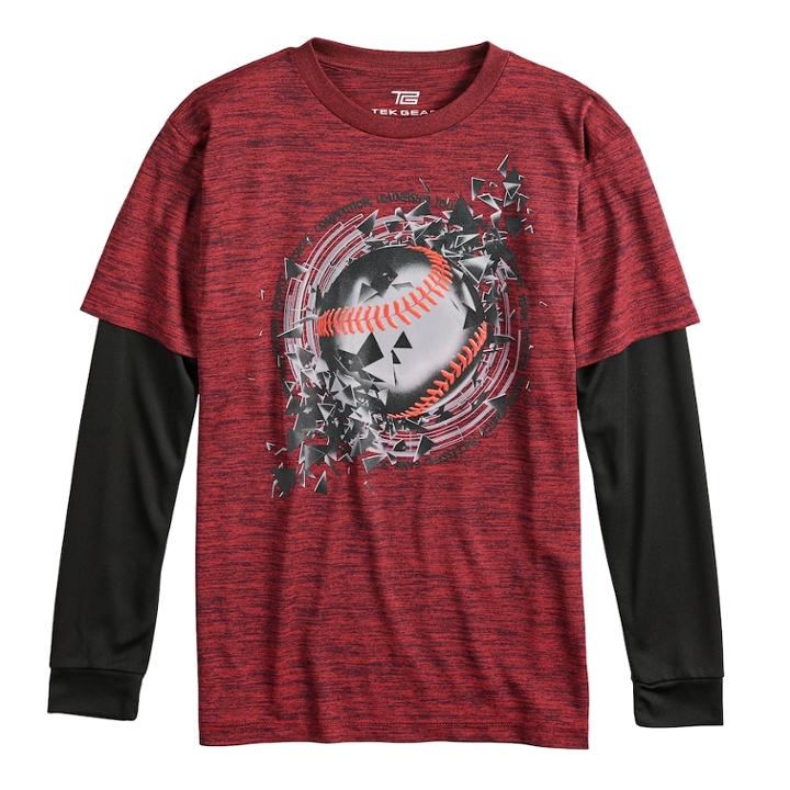 Boys 8-20 Tek Gear&reg; Graphic Mock-layer Tee, Size: Small, Dark Red