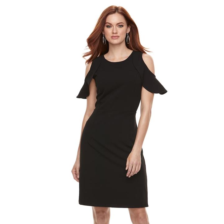Women's Nina Leonard Cold-shoulder Crepe Dress, Size: Medium, Black