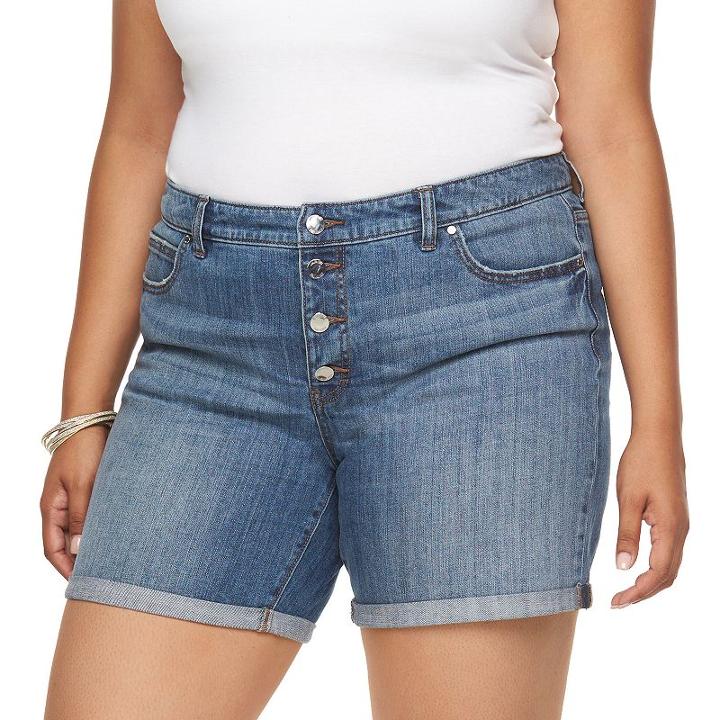 Plus Size Jennifer Cuffed Boyfriend Shorts, Women's, Size: 20 W, Med Blue