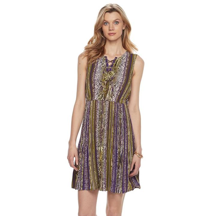 Petite Dana Buchman Printed Lace-up Dress, Women's, Size: M Petite, Green