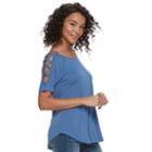 Juniors' Cloud Chaser Latticework Cold-shoulder Tee, Teens, Size: Small, Turquoise/blue (turq/aqua)