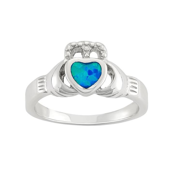 Lab-created Blue Opal Sterling Silver Claddagh Ring, Women's, Size: 8