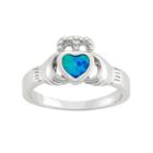Lab-created Blue Opal Sterling Silver Claddagh Ring, Women's, Size: 8