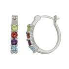 Silver-plated Gemstone Oval Hoop Earrings, Women's, Multicolor