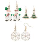Christmas Tree, Snowman & Snowflake Drop Earring Set, Women's, Multicolor