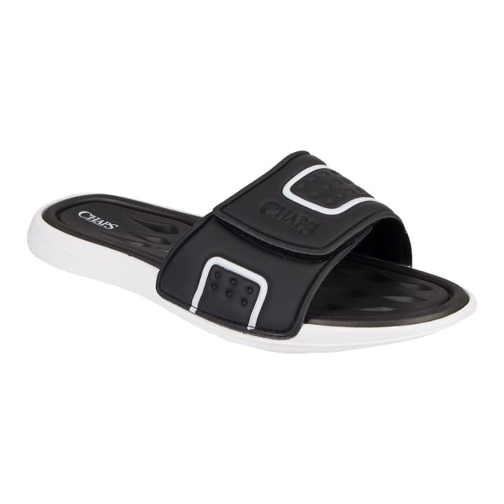 Men's Chaps Black & White Perforated Slide-on Sandals, Size: Large
