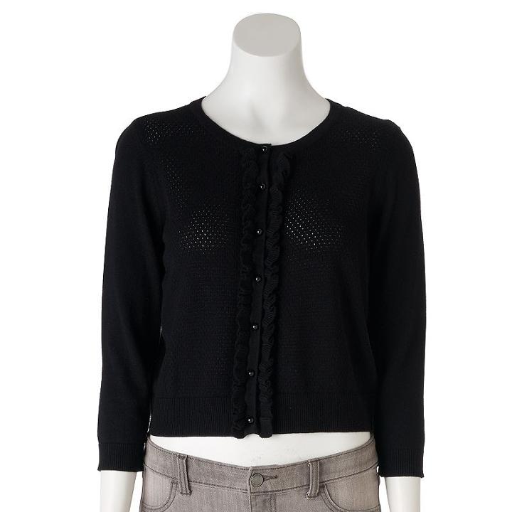 Women's Elle&trade; Crop Ruffle Cardigan, Size: Small, Black