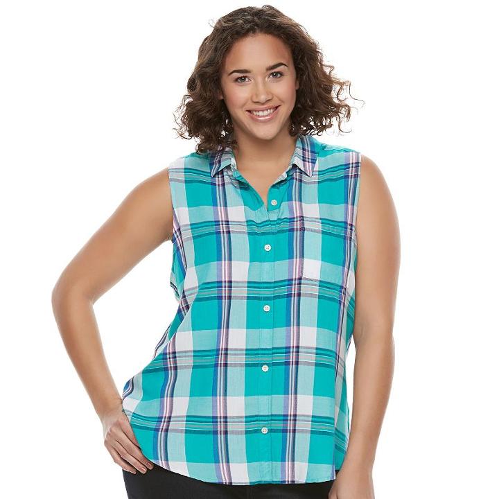 Juniors' Plus Size So&reg; Pleated Sleeveless Shirt, Girl's, Size: 1xl, Turquoise/blue (turq/aqua)