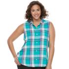 Juniors' Plus Size So&reg; Pleated Sleeveless Shirt, Girl's, Size: 1xl, Turquoise/blue (turq/aqua)