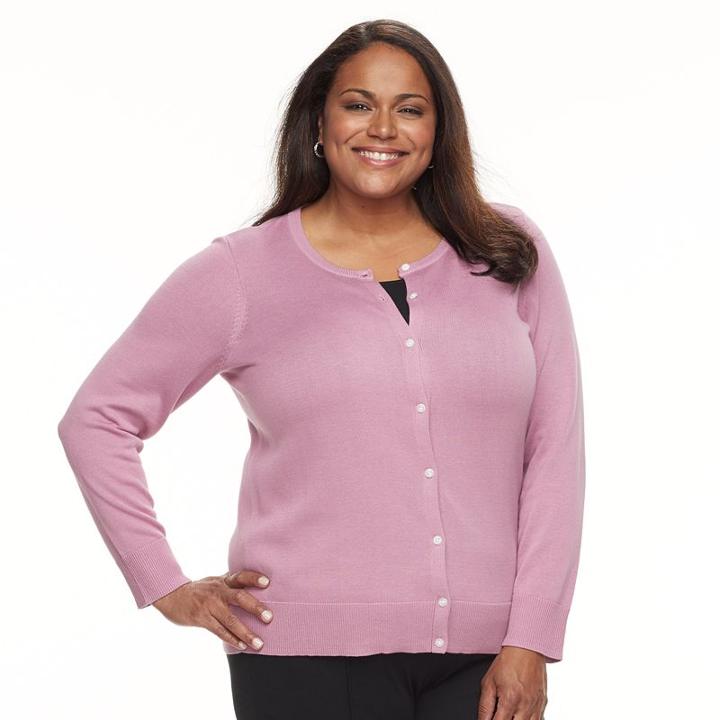 Plus Size Essential Croft & Barrow&reg; Button-front Cardigan, Women's, Size: 1xl, Med Pink