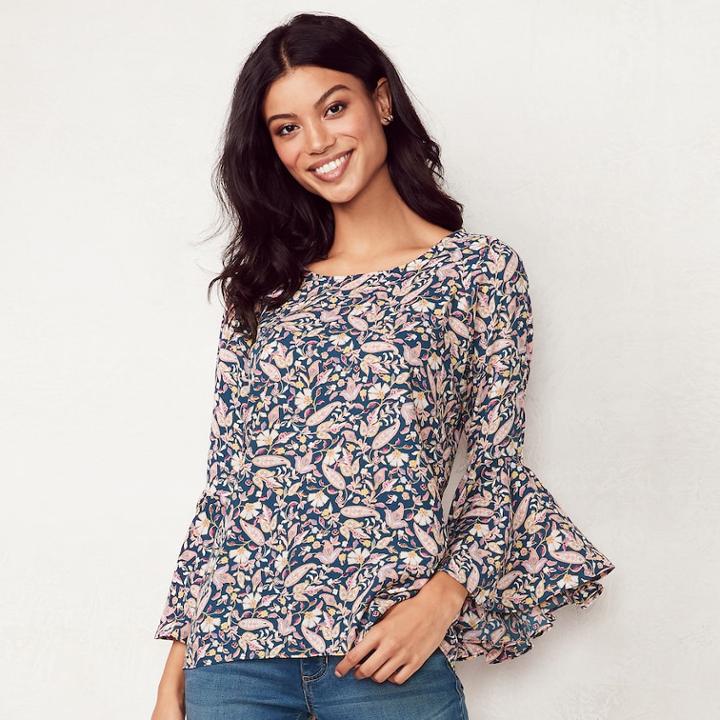 Women's Lc Lauren Conrad Bell-sleeve Top, Size: Xxl, Dark Blue