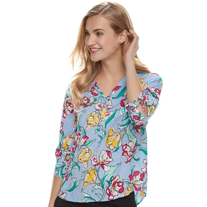 Women's Apt. 9&reg; Knot Sleeve Blouse, Size: Large, Black