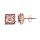 Pink Quartz Doublet And Amethyst 14k Rose Gold Over Silver Square Halo Stud Earrings, Women's, Multicolor