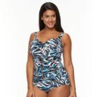 Plus Size Trimshaper Tummy Slimmer Control Printed One-piece Swimsuit, Women's, Size: 22 W, Med Purple