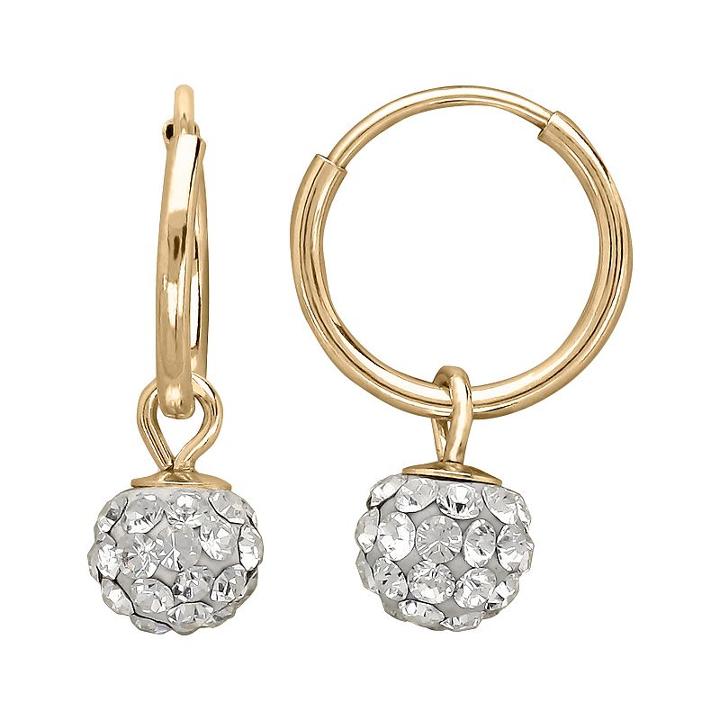 Ball, 14k Gold Crystal Hoop Earrings - Kids, Girl's, White