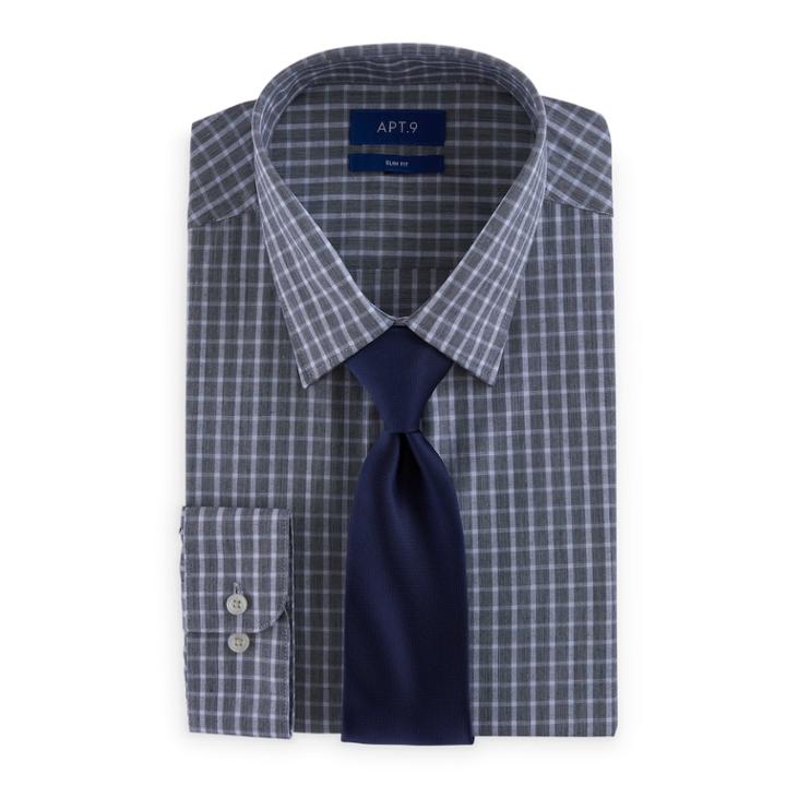 Men's Apt. 9&reg; Slim-fit Stretch Spread-collar Dress Shirt & Tie Set, Size: M-34/35, Grey