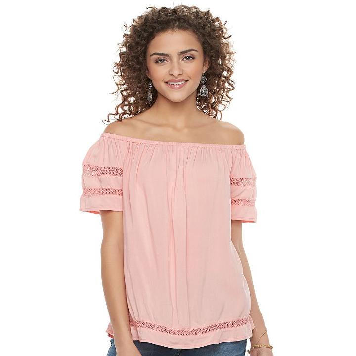 Juniors' So&reg; Short Sleeve Off Shoulder Top, Girl's, Size: Xl, Lt Orange